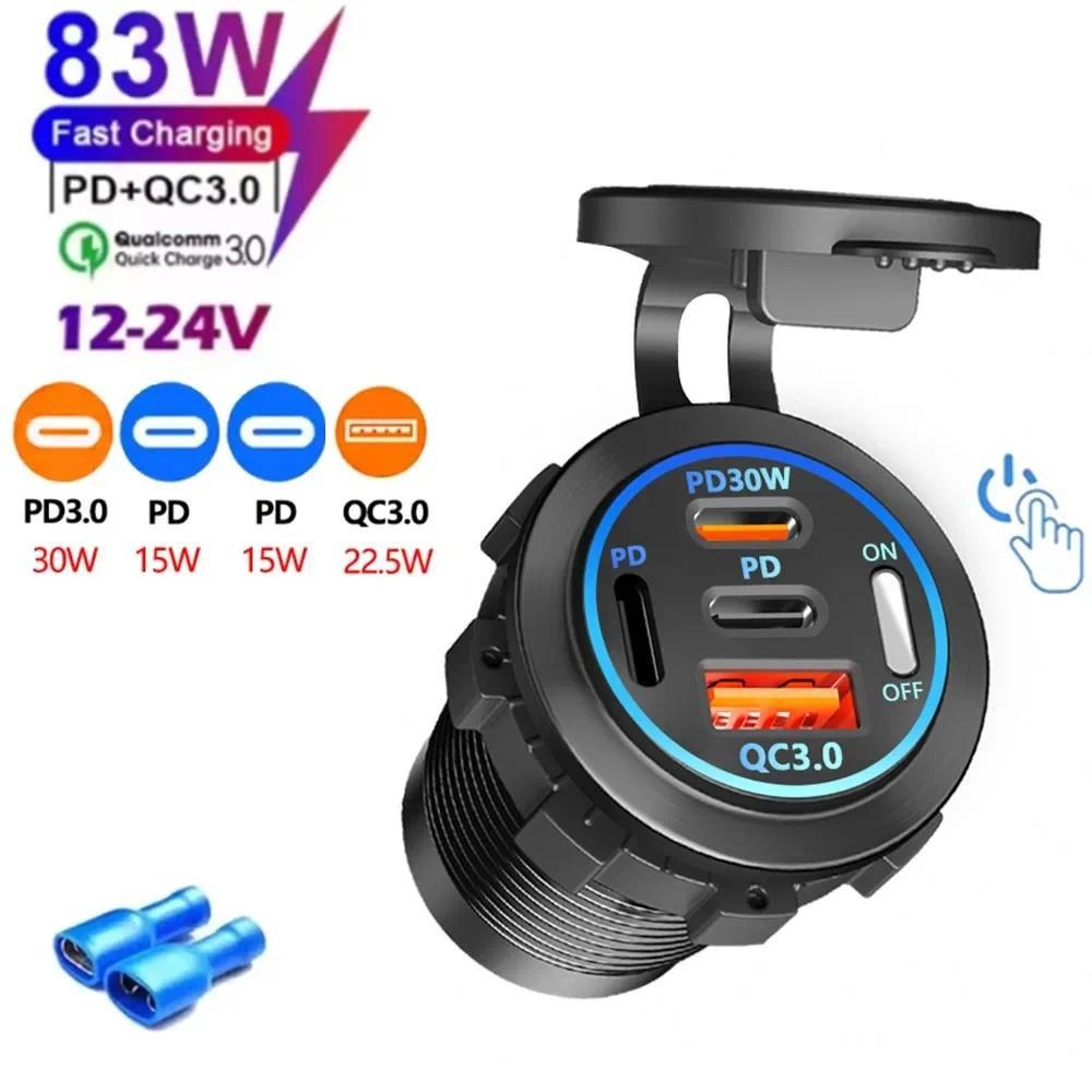 Usb C Hub - Soket Pengisi Daya Mobil 4-Port 83W
